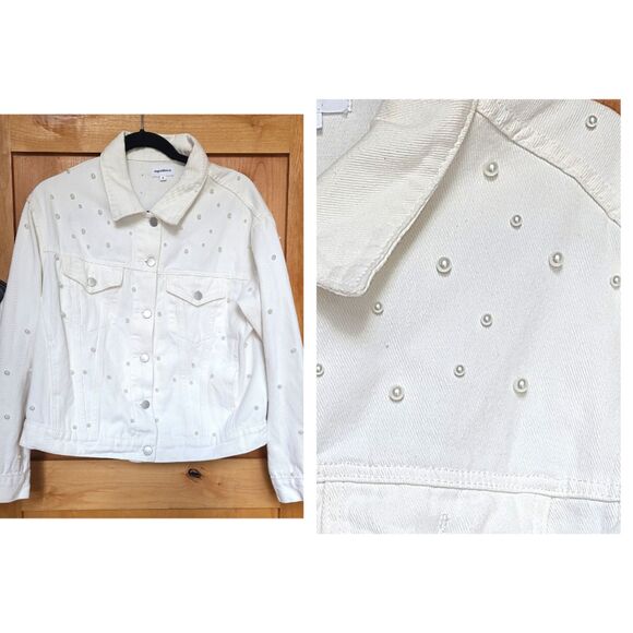 Superdown Pearl White Denim Jacket SMALL Pearlcore Clean Girl Coquette Feminine - Picture 1 of 6